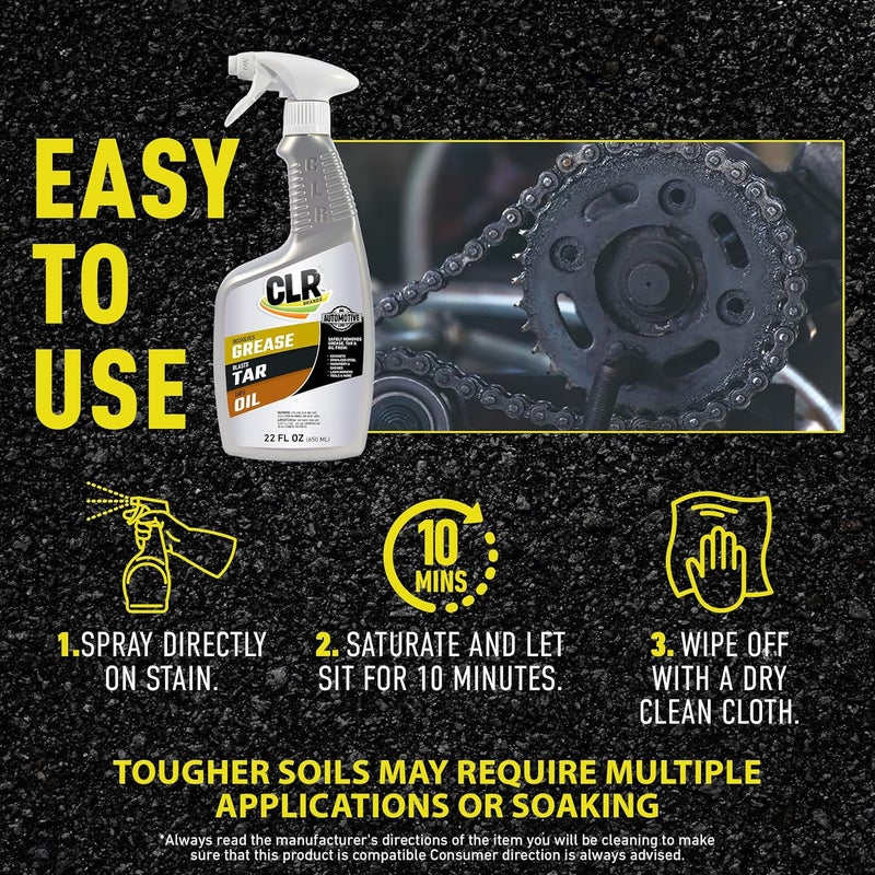 CLR Brands Automotive Grease, Tar & Oil Remover, 22 oz. Spray Bottle, Non-Abrasive, Dissolves Grease, Blasts Tar, Zaps Oil from Garage Floors and Machinery - Image 5
